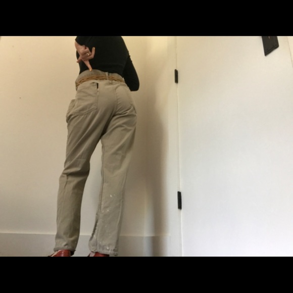 Old Navy Boyfriend Khaki Colored Jeans Distressed Naturally - Picture 4 of 16